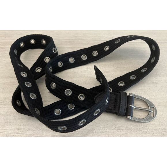 Free People Womens Sz M/L Black Belt Canvas Leather NEW - Picture 1 of 8